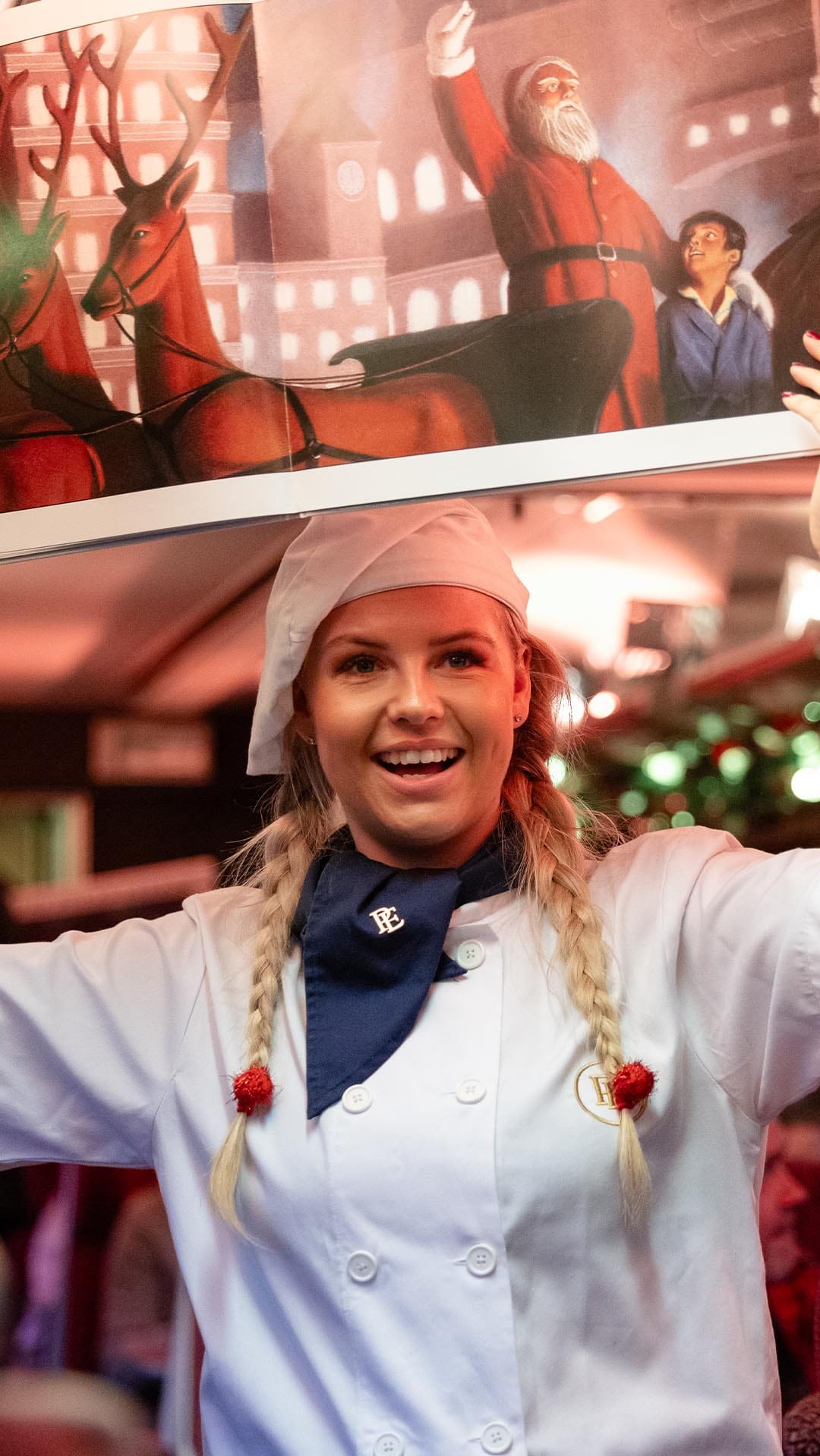 chef with book on board the polar express south devon